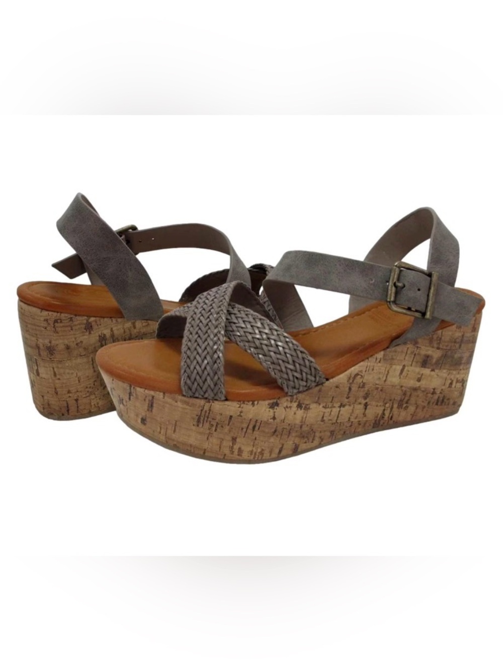 Shimmer by EDL Felicia Comfort Fit Sling Back Taupe Strappy Wedge Sandals Size 9